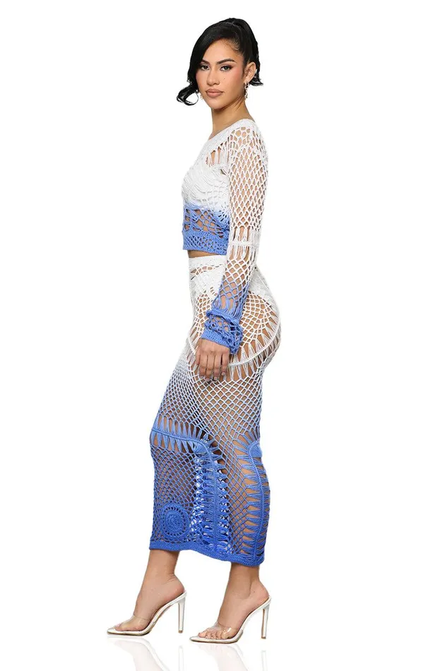 Lilly039s Kloset Sets Women Ombre Crochet Skirt Set Blue FINAL SALE