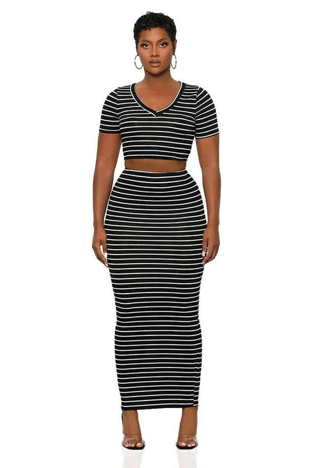Lilly039s Kloset Sets Women Stripe This Way Skirt Set Black and White