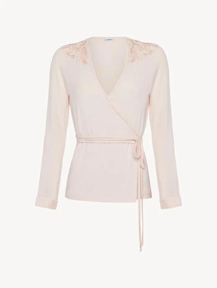 Longsleeved Wrap Top In Pink Sleepwear La Perla Camisoles