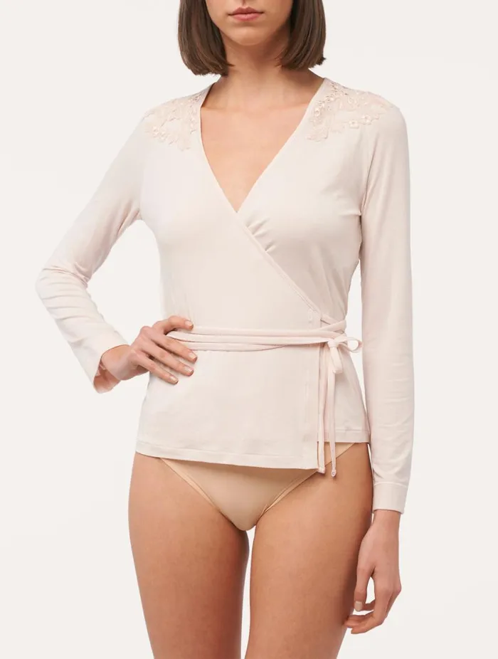 Longsleeved Wrap Top In Pink Sleepwear La Perla Camisoles