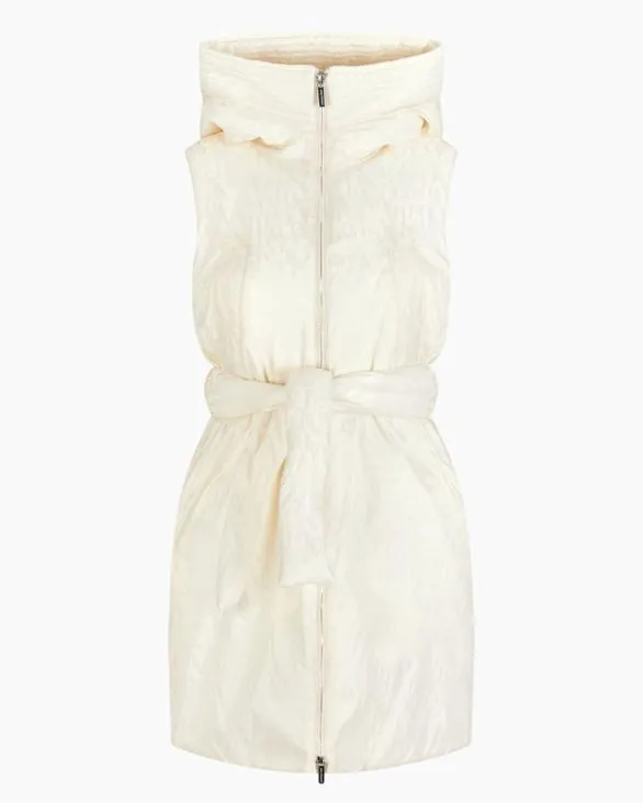 Long Sleeveless Jacket In Jacquard Nylon With Logo White Women Armani Outerwear Long Sleeveless Jacket In Jacquard Nylon With Logo White Women Armani Outerwear