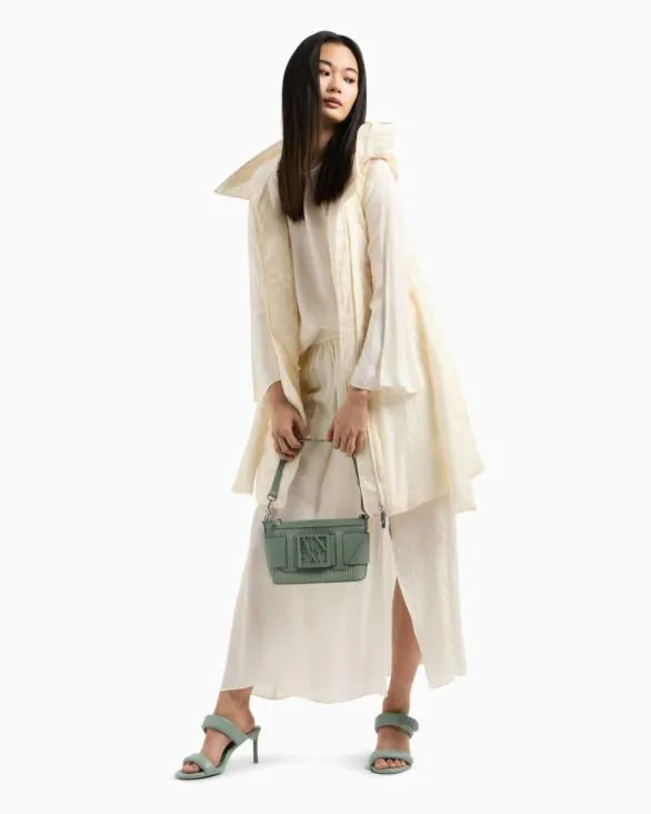 Long Sleeveless Jacket In Jacquard Nylon With Logo White Women Armani Outerwear Long Sleeveless Jacket In Jacquard Nylon With Logo White Women Armani Outerwear