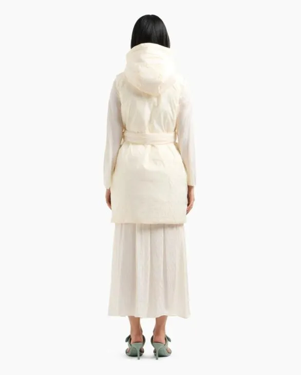 Long Sleeveless Jacket In Jacquard Nylon With Logo White Women Armani Outerwear Long Sleeveless Jacket In Jacquard Nylon With Logo White Women Armani Outerwear