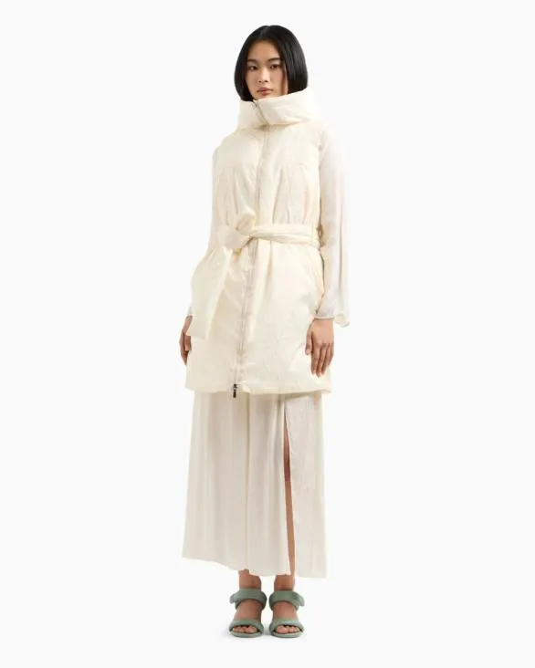 Long Sleeveless Jacket In Jacquard Nylon With Logo White Women Armani Outerwear Long Sleeveless Jacket In Jacquard Nylon With Logo White Women Armani Outerwear
