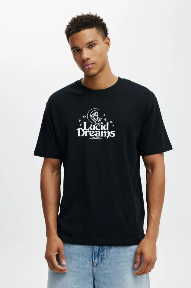 Loose Fit Art TShirt Black Lucid Dreaming Men Cotton On Tees and Tanks