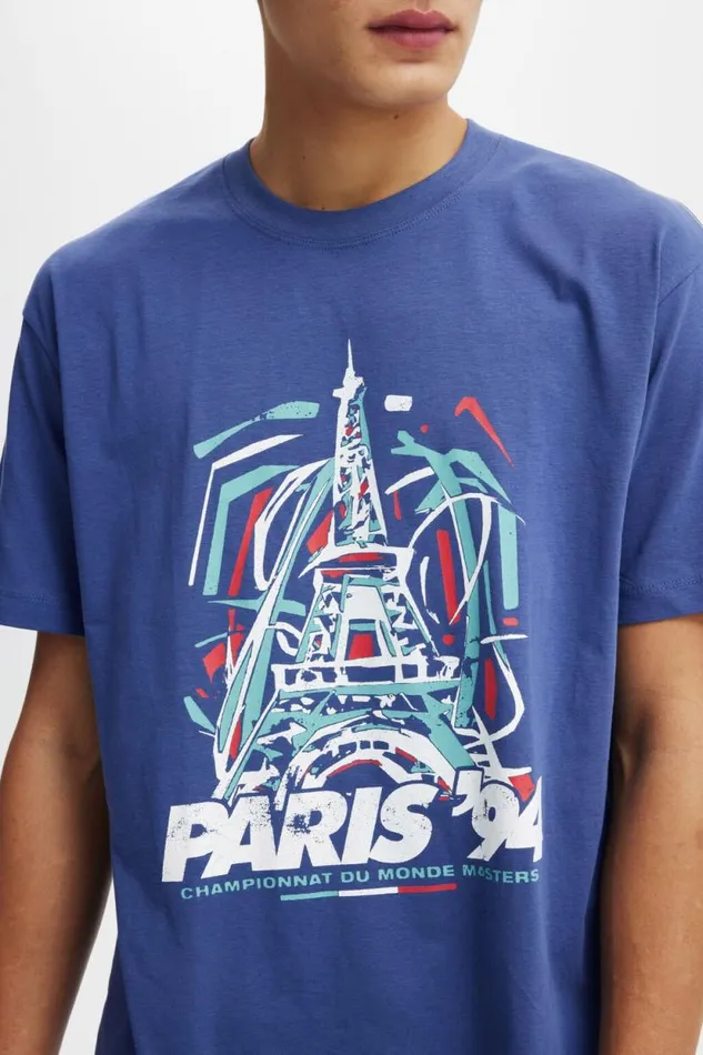 Loose Fit Art TShirt Mazarine Blue Eiffel Tower 94 Men Cotton On Tees and Tanks