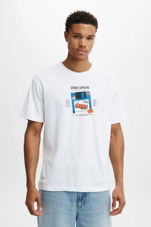 Loose Fit Art TShirt White Disk Drive Men Cotton On Tees and Tanks