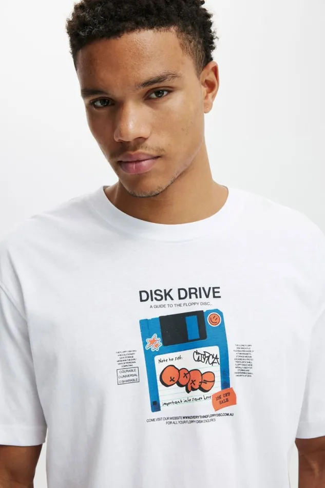 Loose Fit Art TShirt White Disk Drive Men Cotton On Tees and Tanks Loose Fit Art TShirt White Disk Drive Men Cotton On Tees and Tanks