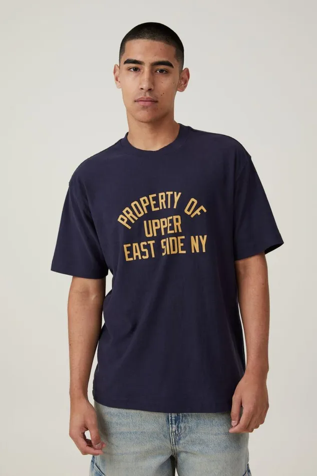 Loose Fit College TShirt True Navyeast Side Ny Men Cotton On Tees and Tanks