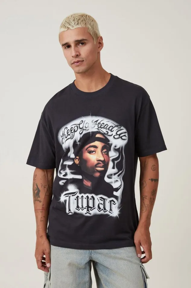 Loose Fit Music TShirt Lcn Bra Washed Blacktupac 8211 Airbrush Men Cotton On Tees and Tanks Loose Fit Music TShirt Lcn Bra Washed Blacktupac 8211 Airbrush Men Cotton On Tees and Tanks