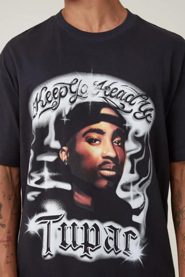 Loose Fit Music TShirt Lcn Bra Washed Blacktupac 8211 Airbrush Men Cotton On Tees and Tanks Loose Fit Music TShirt Lcn Bra Washed Blacktupac 8211 Airbrush Men Cotton On Tees and Tanks