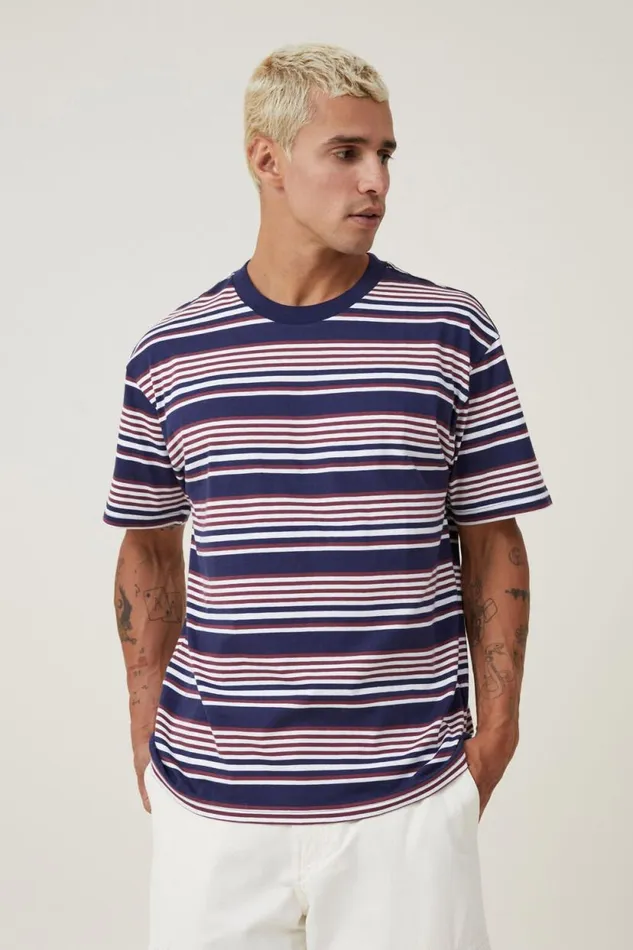 Loose Fit Stripe TShirt True Mulberry Easy Stripe Men Cotton On Tees and Tanks