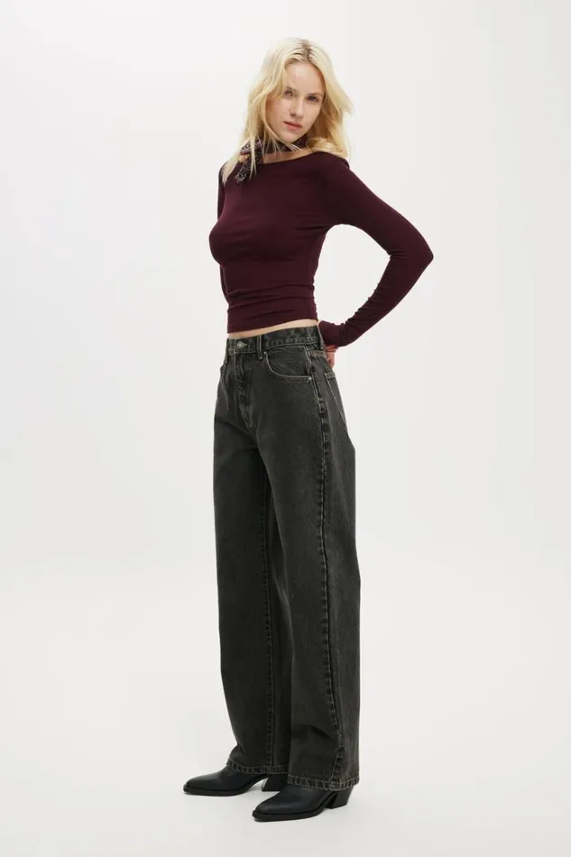 Loose Straight Jean Smokey Black Women Cotton On Pants