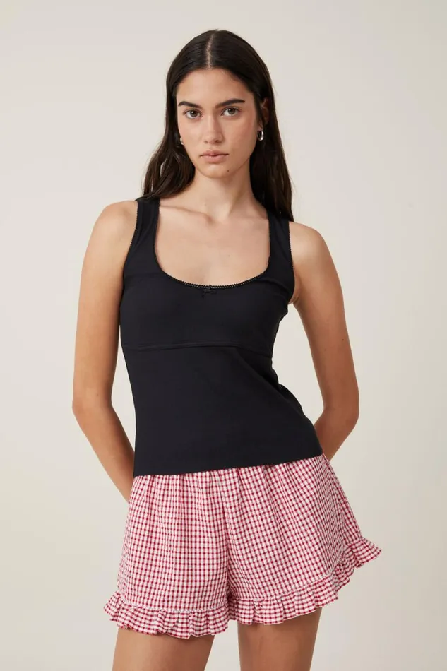 Lou Picot Trim Tank Black Women Cotton On Tops