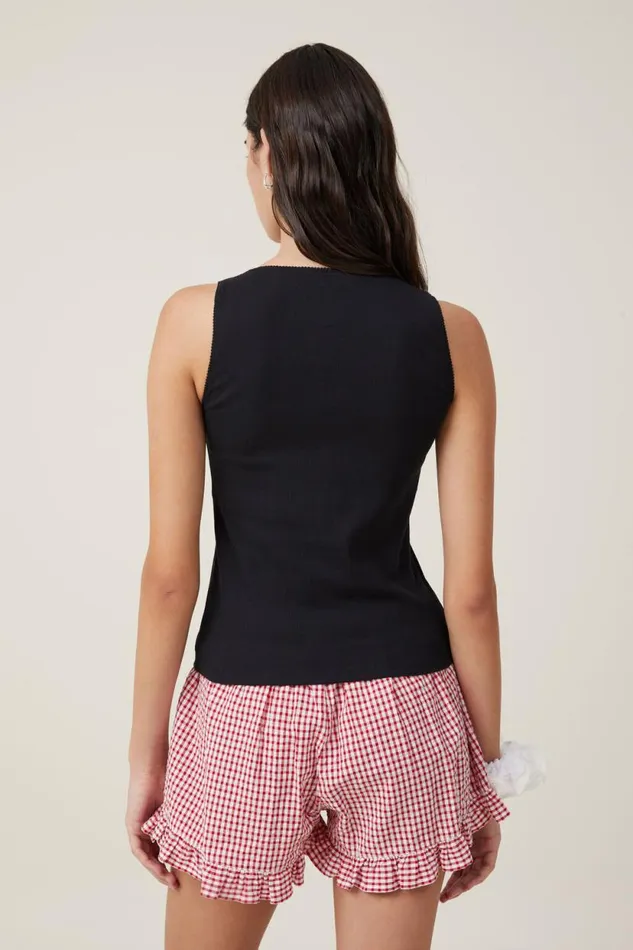 Lou Picot Trim Tank Black Women Cotton On Tops