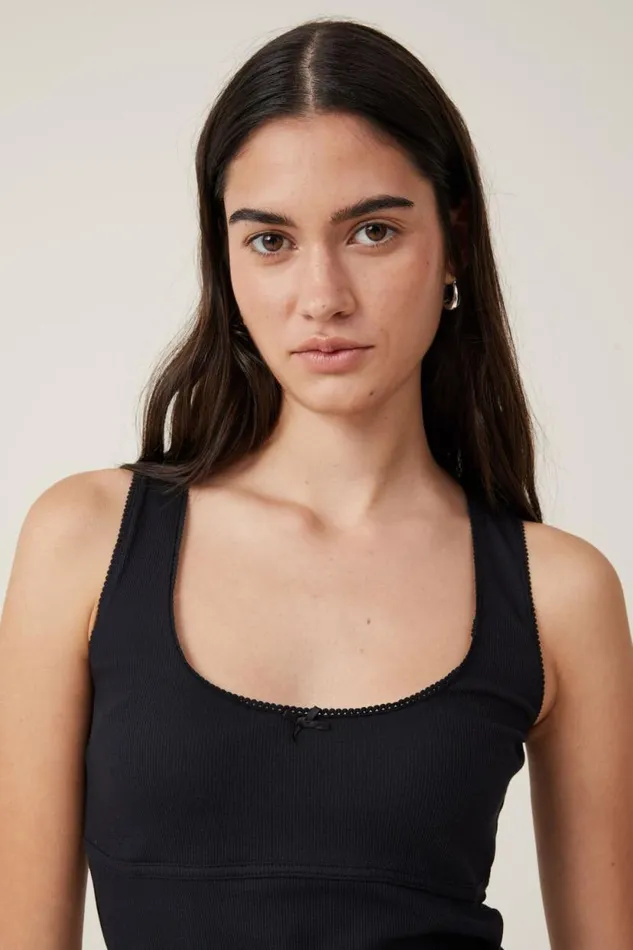 Lou Picot Trim Tank Black Women Cotton On Tops