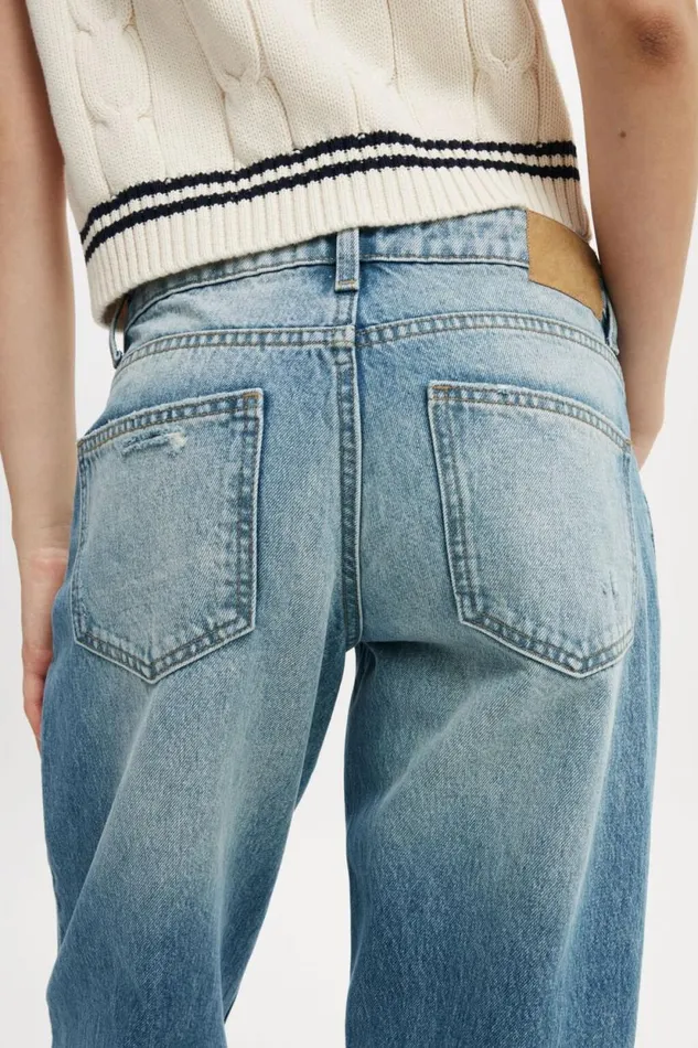 Low Rise Straight Jean Storm Blue Rip Women Cotton On Pants