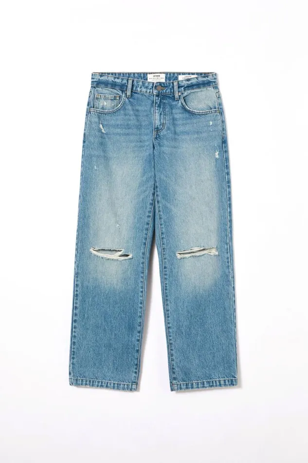 Low Rise Straight Jean Storm Blue Rip Women Cotton On Pants