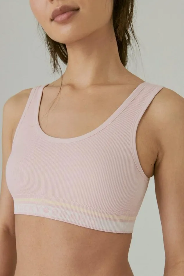 Lucky Brand 2 Pack Varsity Logo Seamless Bralette Set Light Pink Women Intimates and Sleepwear