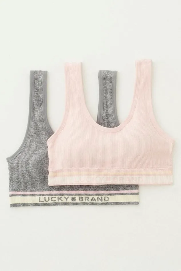 Lucky Brand 2 Pack Varsity Logo Seamless Bralette Set Light Pink Women Intimates and Sleepwear