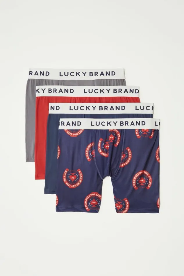 Lucky Brand 4 Pack Essential Soft Boxer Briefs Multi Men Underwear and Sleepwear