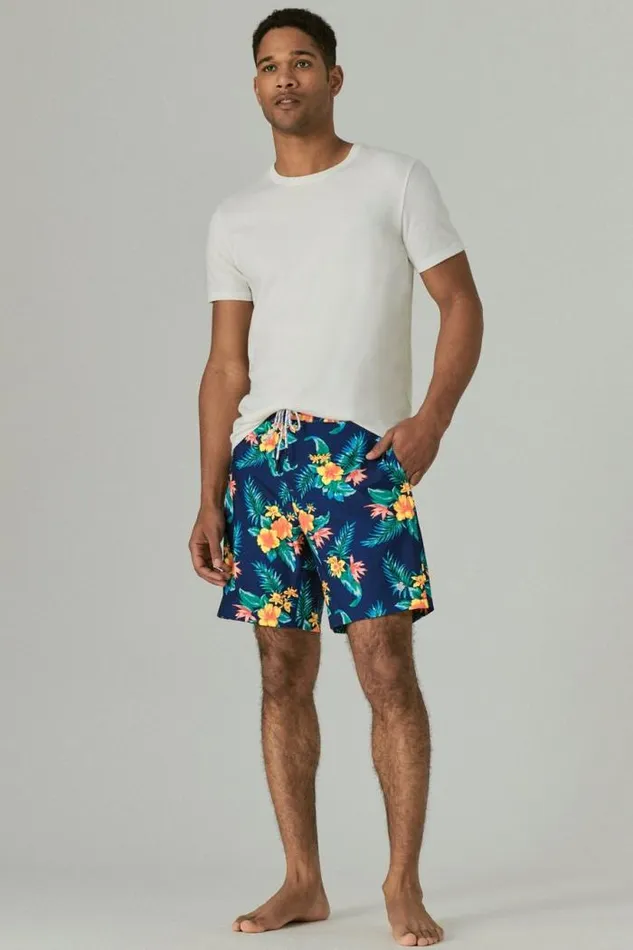 Lucky Brand 8034 Stretch Board Short Navy Tropical Floral Men Swim