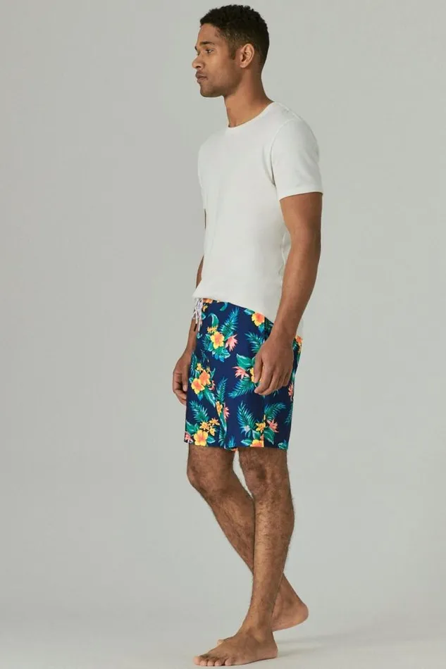 Lucky Brand 8034 Stretch Board Short Navy Tropical Floral Men Swim