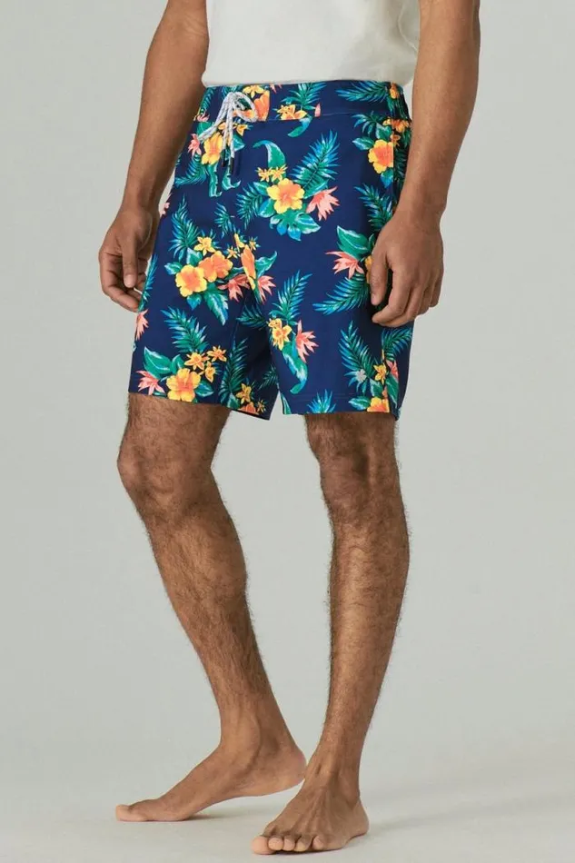 Lucky Brand 8034 Stretch Board Short Navy Tropical Floral Men Swim