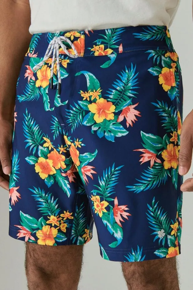 Lucky Brand 8034 Stretch Board Short Navy Tropical Floral Men Swim