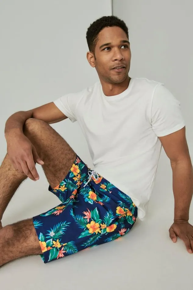 Lucky Brand 8034 Stretch Board Short Navy Tropical Floral Men Swim