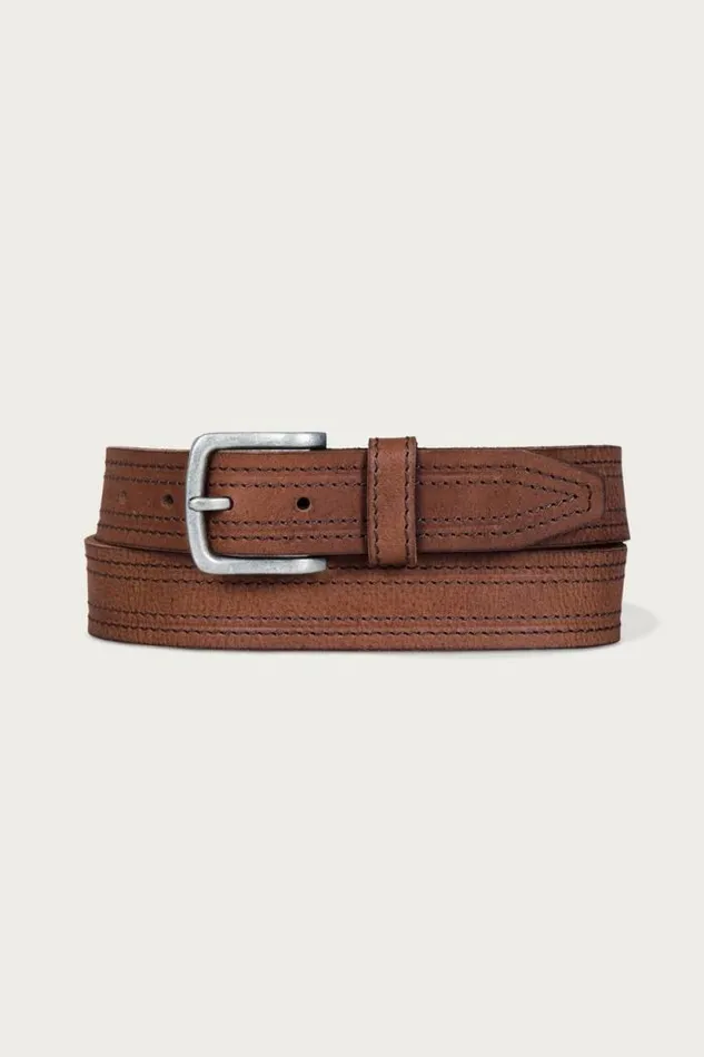 Lucky Brand Antiqued Leather Belt With Darker Stitching Detail Medium Brown Men Belts
