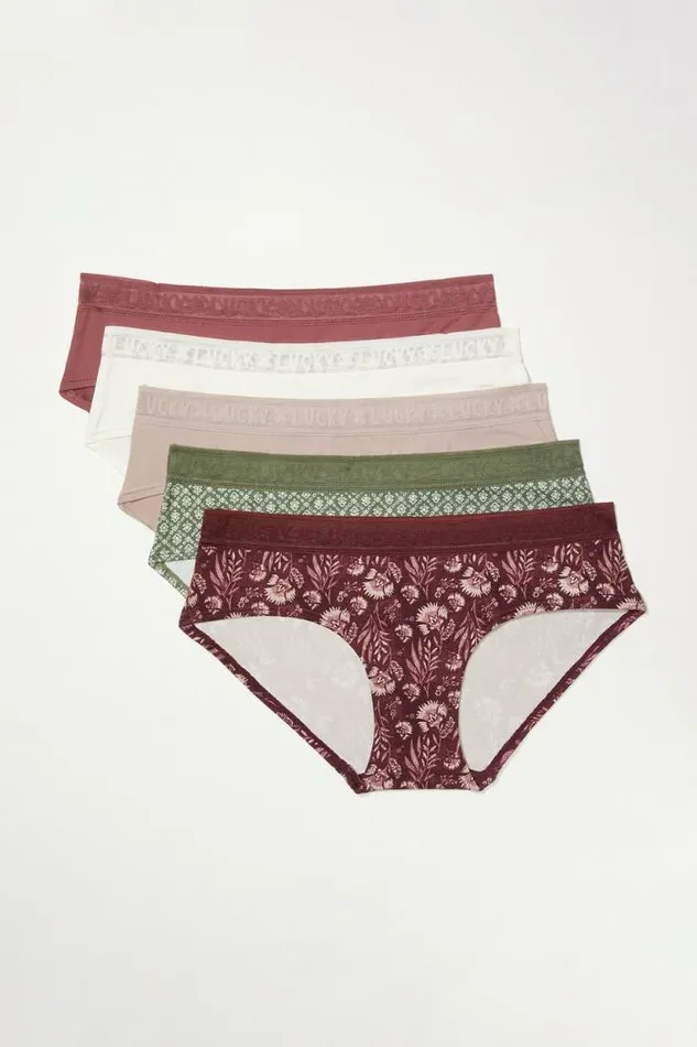 Lucky Brand Autumn Floral 5pk Hipster Light Red Women Intimates and Sleepwear Lucky Brand Autumn Floral 5pk Hipster Light Red Women Intimates and Sleepwear