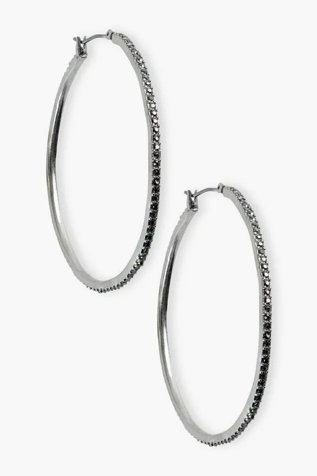 Lucky Brand Basic Pave Hoop Earring Silver Women Jewelry
