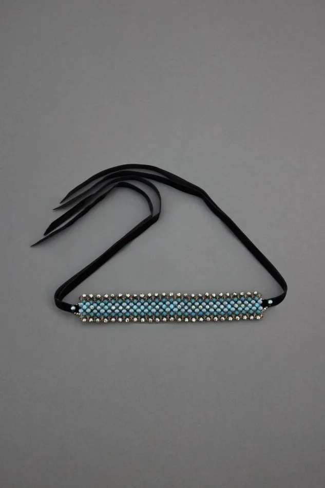Lucky Brand Beaded Statement Velvet Choker Necklace Silver Women Jewelry