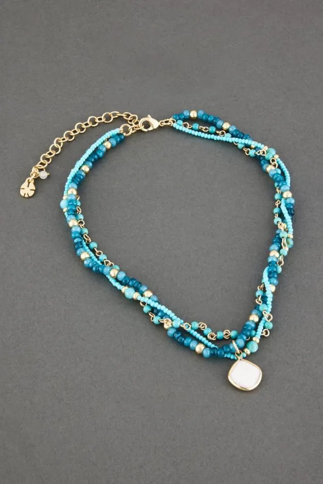 Lucky Brand Blue Stone Layer Choker Necklace Gold Women Jewelry