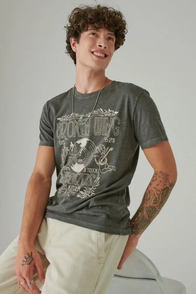 Lucky Brand Broken Wings Records Tee Raven Men Graphic Tees
