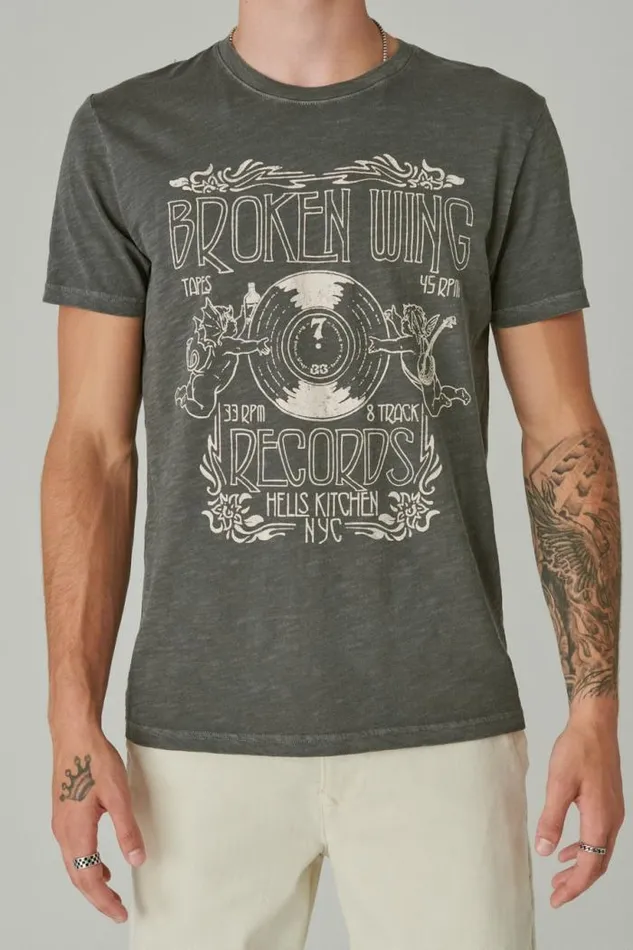 Lucky Brand Broken Wings Records Tee Raven Men Graphic Tees