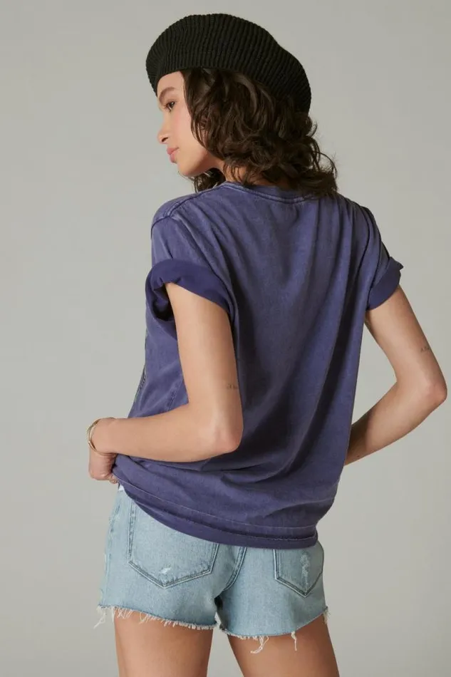Lucky Brand Butterflies Boyfriend Tee Blue Ribbon Women Graphic Tees