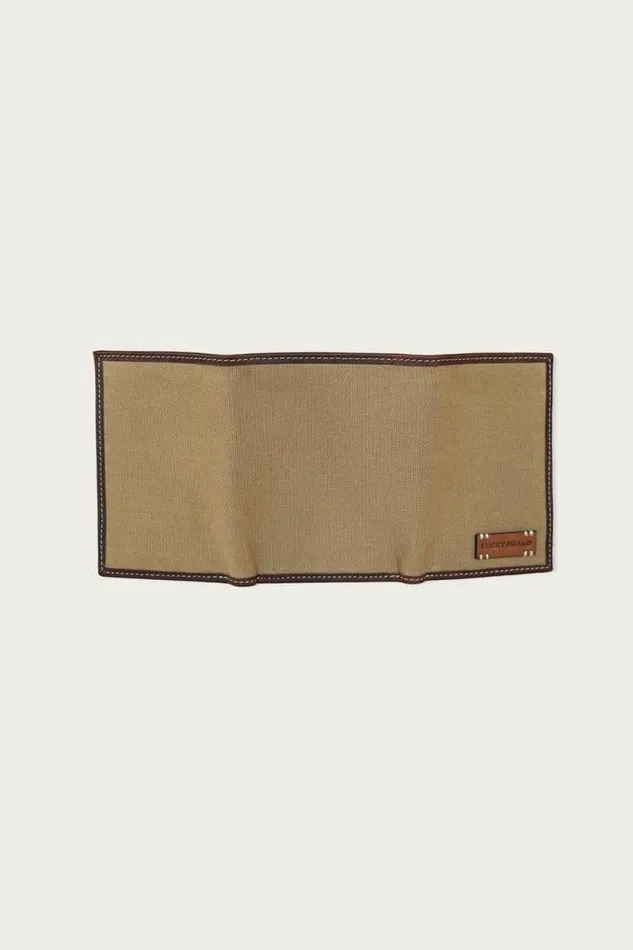 Lucky Brand Canvas With Leather Trim Trifold Wallet Natural Men Bags and Wallets