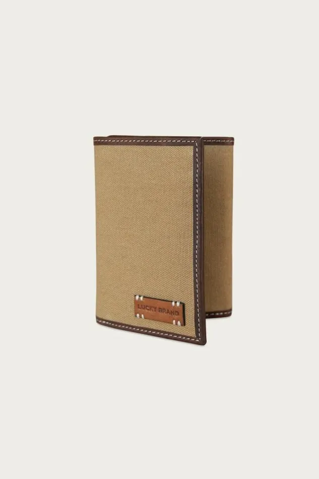 Lucky Brand Canvas With Leather Trim Trifold Wallet Natural Men Bags and Wallets