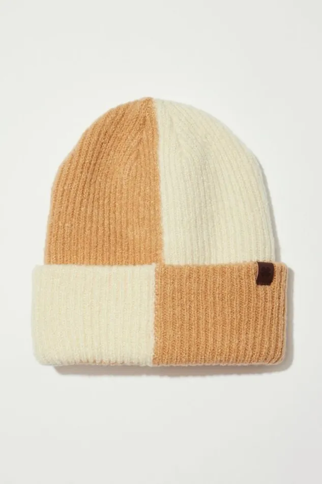 Lucky Brand Checkered Color Block Beanie Medium Beige Women Hats