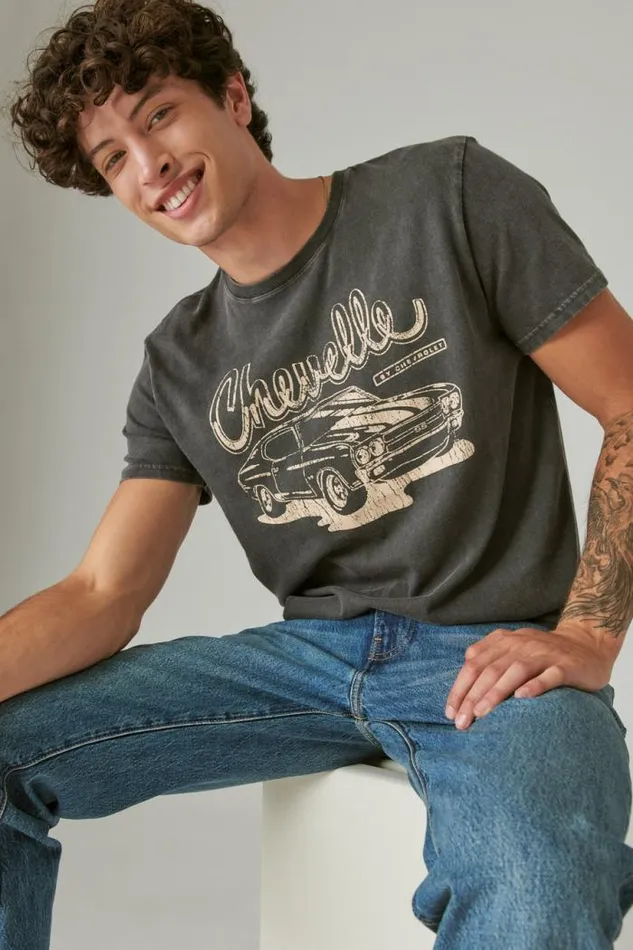 Lucky Brand Chevelle Jet Black Men Graphic Tees