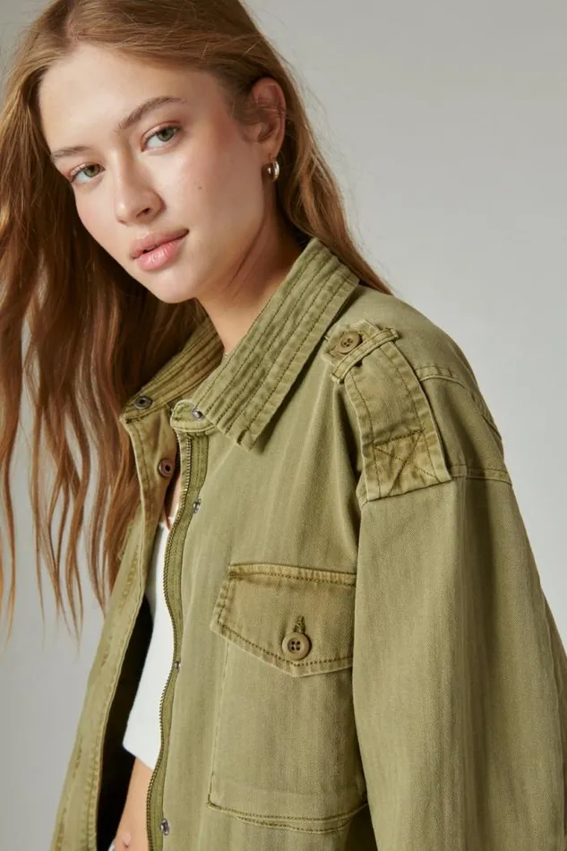 Lucky Brand Classic Military Jacket Olive Drab Women Jackets and Outerwear