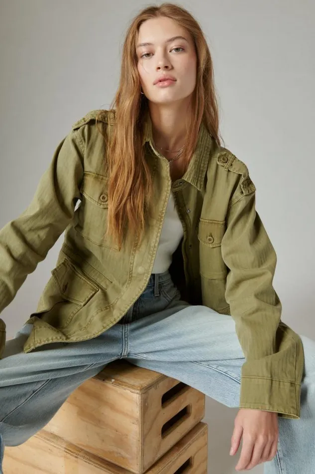 Lucky Brand Classic Military Jacket Olive Drab Women Jackets and Outerwear