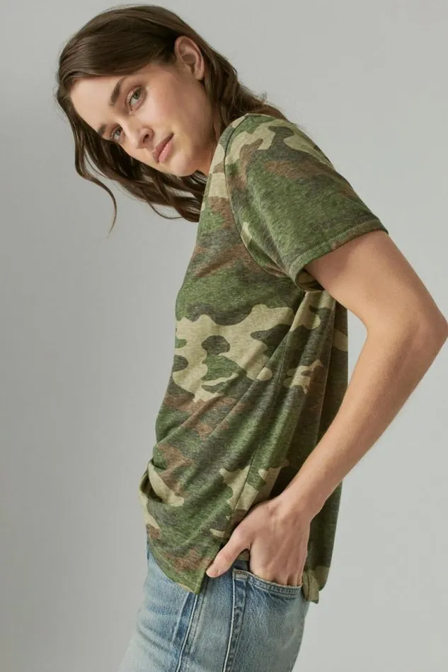 Lucky Brand Classic Vneck Green Camo Women All Tops