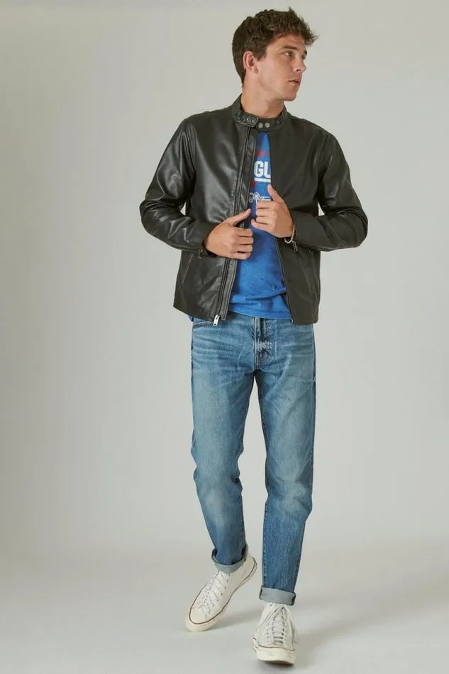 Lucky Brand Clean Leather Bonneville Jacket 001 Black Men Jackets and Outerwear
