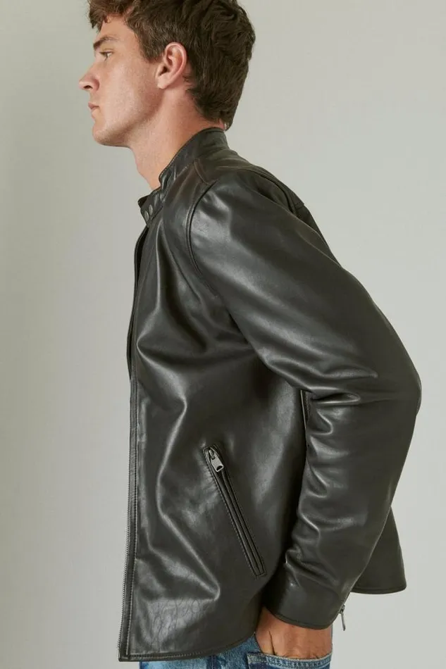 Lucky Brand Clean Leather Bonneville Jacket 001 Black Men Jackets and Outerwear