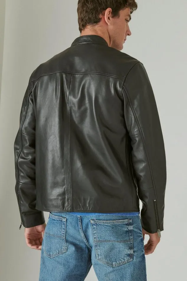 Lucky Brand Clean Leather Bonneville Jacket 001 Black Men Jackets and Outerwear