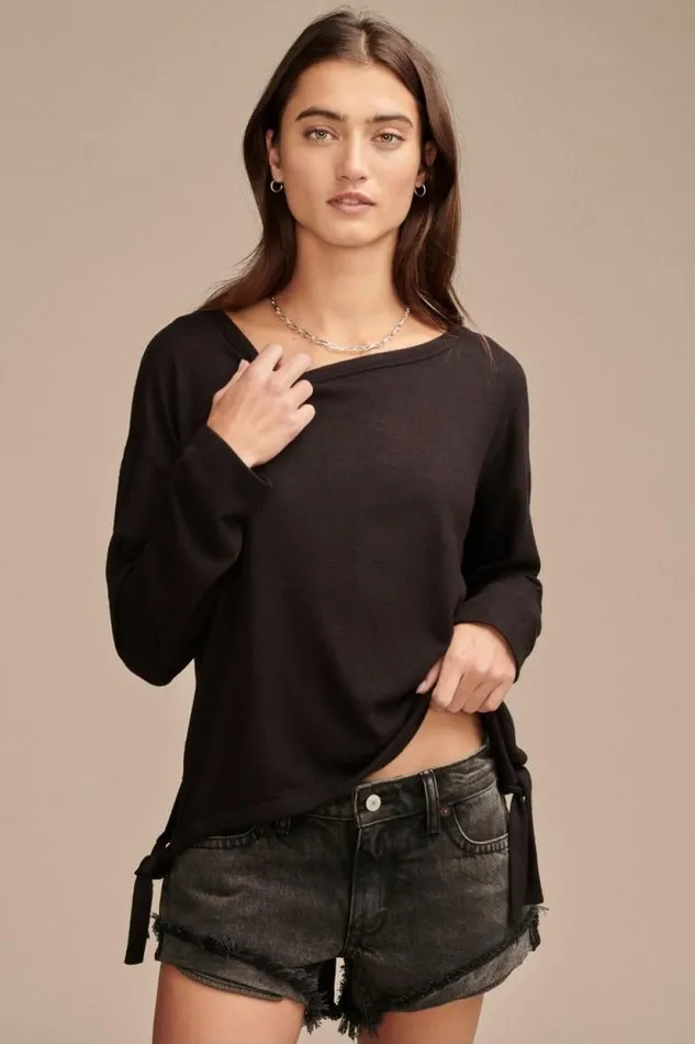 Lucky Brand Cloud Jersey Bubble Top Jet Black Women All Tops