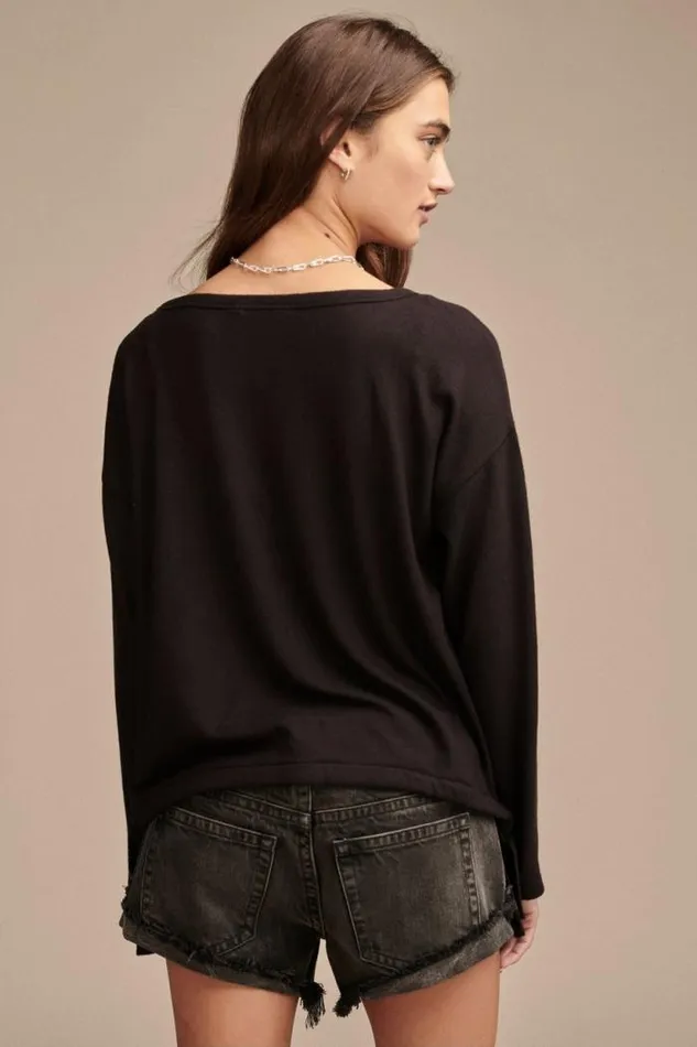 Lucky Brand Cloud Jersey Bubble Top Jet Black Women All Tops